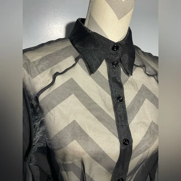 Zara Black Sheer Button Down Shirt - Picture 7 of 13